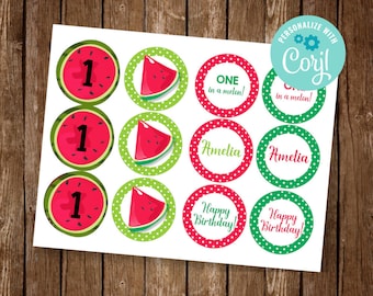 Watermelon Cupcake Toppers, Melon Cupcake Toppers, Watermelon Birthday, One in a Melon, Watermelon Party Decor