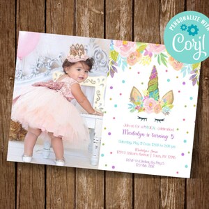 Unicorn Invitation, Unicorn Birthday Invite, Unicorn Photo Invite, Magical Birthday Invite