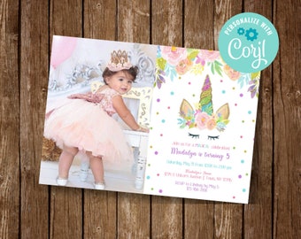 Unicorn Invitation, Unicorn Birthday Invite, Unicorn Photo Invite, Magical Birthday Invite