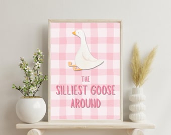 The Silliest Goose Around Print, Silly Goose Print, Pink Nursery Art, Boho Nursery Art, Cute Girls Room Print, Girly Wall Art
