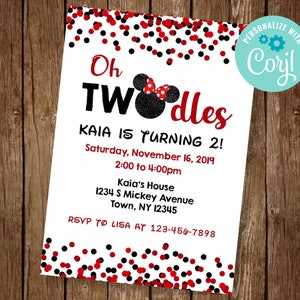 Oh Twodles Invitation, Oh Twodles Minnie Invite, Red Minnie Mouse Invitation, Minnie Second Birthday, EDIT YOURSELF INVITE