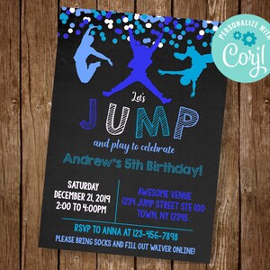 Jump Invitation, Jump Birthday Party Invite, Trampoline Party, Bounce Invitation, Trampoline Park Birthday, EDIT YOURSELF INVITE