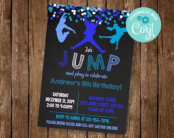 Jump Invitation, Jump Birthday Party Invite, Trampoline Party, Bounce Invitation, Trampoline Park Birthday, EDIT YOURSELF INVITE