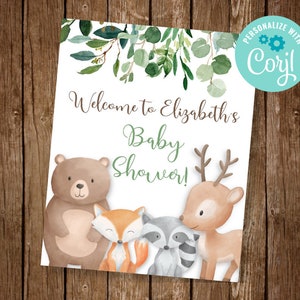 Woodland Welcome Sign, Woodland Baby Shower Invitation, Fall Baby Shower Invite, Winter Baby Shower Invite, Woodland Invitation