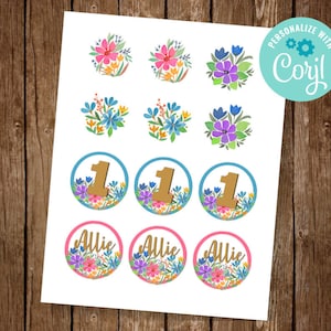Wildflower Cupcake Toppers, Floral Cupcake Toppers, Wildflower Party Decor, Floral Party Decor, Editable Cupcake Toppers, INSTANT DOWNLOAD