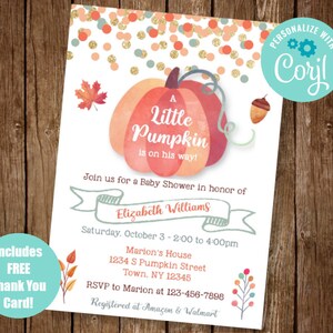 Pumpkin Baby Shower Invite, Little Pumpkin Shower Invite, Fall Baby Shower Invitation, Fall Pumpkin Invitation, Boy Baby Shower
