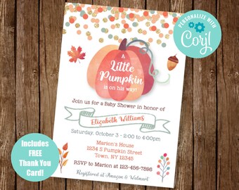 Pumpkin Baby Shower Invite, Little Pumpkin Shower Invite, Fall Baby Shower Invitation, Fall Pumpkin Invitation, Boy Baby Shower