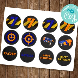 Nerf Cupcake Toppers, Nerf Gun Cupcake Toppers, Dart Gun Invitation, Nerf Birthday Party, Dart Birthday Party, Tarjeta de agradecimiento