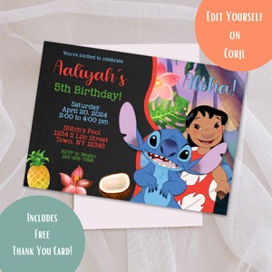 Lilo and Stitch Invite, Stitch Birthday Party, Lilo Invitation, Stitch Luau Birthday Party, Instant Download, EDIT YOURSELF