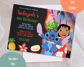 Lilo and Stitch Invite, Stitch Birthday Party, Lilo Invitation, Stitch Luau Birthday Party, Instant Download, EDIT YOURSELF
