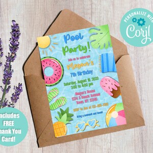 Pool Party Invitation, Swimming Party, Swimming Invite, Beach Party Invite, Pool Birthday Invite, EDIT YOURSELF INVITE