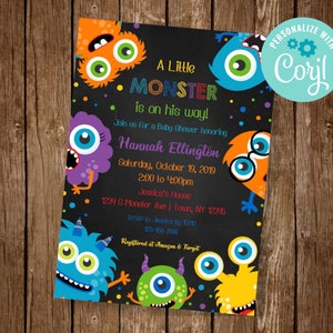 Monster Baby Shower Invitation, Little Monster Baby Shower Invite, Baby Boy Shower, Monster Baby Sprinkle