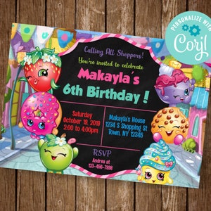 Shopkins Invitation, Shopkins Birthday Invitation, Shopkins Party Invite, Shoppies Birthday, Shoppies Invite