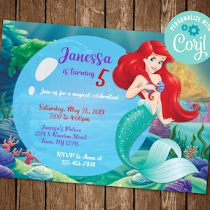 Little Mermaid Invitation, Little Mermaid Birthday Invite, Ariel Invitation, Ariel Birthday Invite, Little Mermaid Party