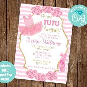 Tutu Excited Baby Shower Invite, Ballet Baby Shower Invite, Ballerina Baby Shower Invite, Instant Download, Editable, Printable