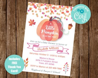 Pumpkin Baby Shower Invite, Little Pumpkin Shower Invite, Fall Baby Shower Invitation, Fall Pumpkin Invitation, Girl Baby Shower