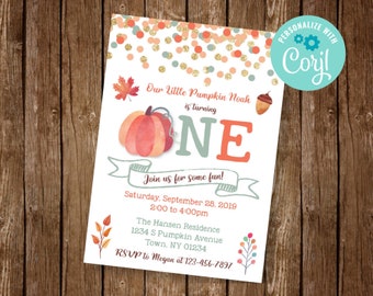 Our Little Pumpkin Invitation, Little Pumpkin Birthday Invite, Pumpkin First Birthday Invitation, Fall First Birthday, Blue Fall Invitation