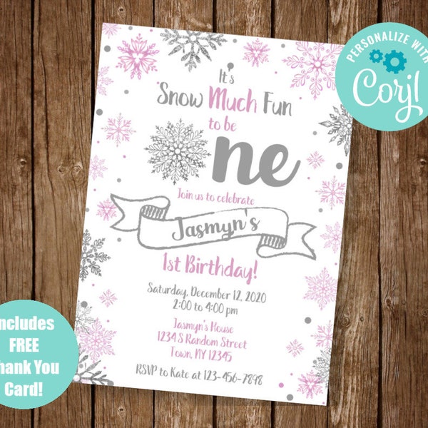 Snow Much Fun Invitation,  Snow Much Fun to be One, Winter Birthday Invite, Snowflake Invitation, Winter First Birthday, Snowflake Birthday