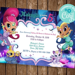 Shimmer and Shine Invitation, Genie Birthday Invite, Shimmer and Shine Party, Genie Party Invite, Boom Zahramay, Shimmer Shine Invite