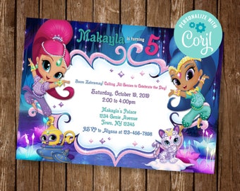 Shimmer and Shine Invitation, Genie Birthday Invite, Shimmer and Shine Party, Genie Party Invite, Boom Zahramay, Shimmer Shine Invite