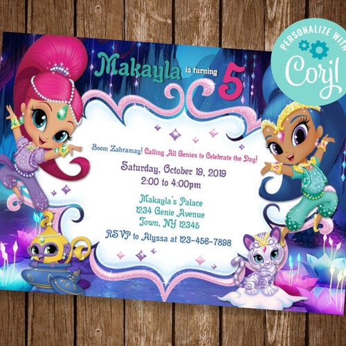 Shimmer and Shine Invitation Genie Birthday Invite Shimmer - Etsy