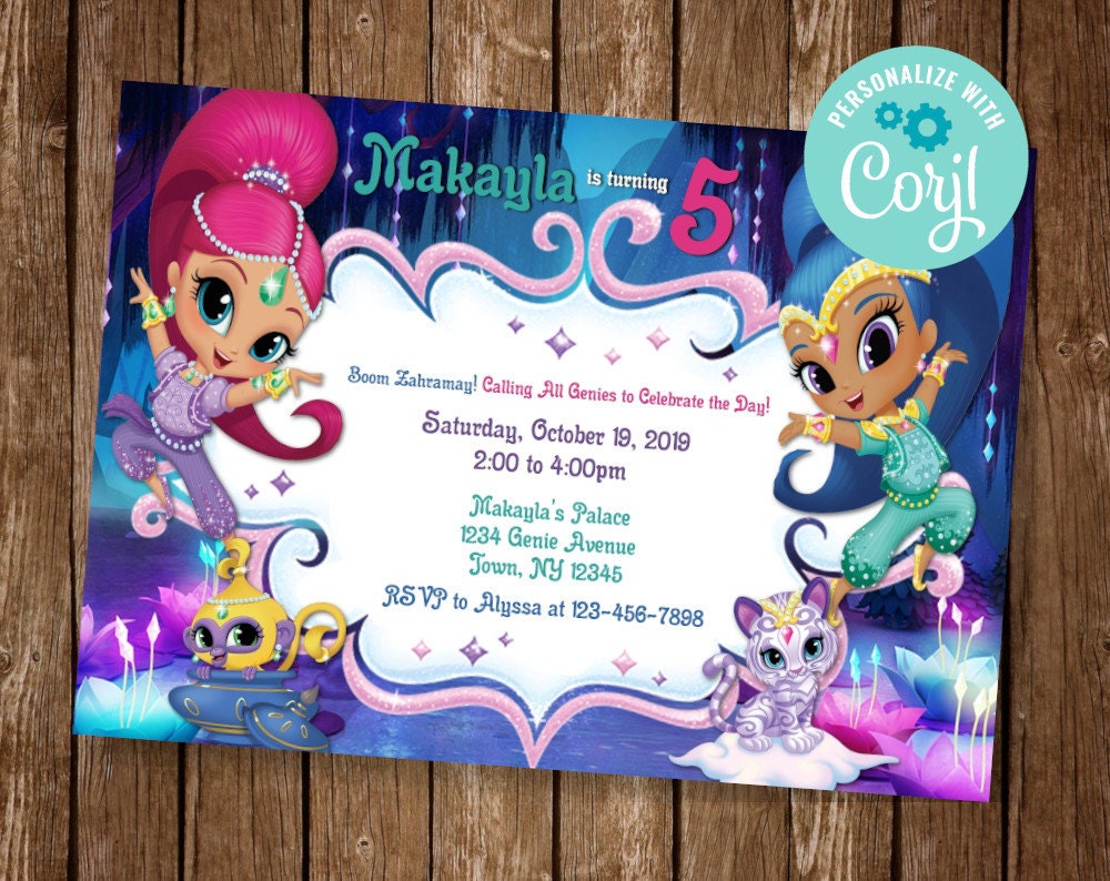 Shimmer and Shine Invitation, Genie Birthday Invite, Shimmer