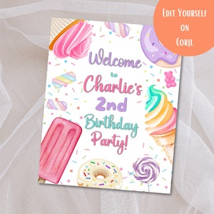 Plaque de bienvenue de deux anniversaires, décoration de 2e anniversaire, décoration de fête d&#39;anniversaire de beignet, décoration de dessert de fête d&#39;anniversaire pastel