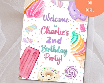 Dos dulces cumpleaños signo de bienvenida 2o cumpleaños decoración donut fiesta de cumpleaños decoración dos dulces fiesta signo pastel fiesta de cumpleaños postre decoración
