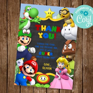 Cartão de agradecimento do Super Mario, convite de aniversário do Super Mario, convite para festa do Mario, download instantâneo, CARTÃO EDITE-SE