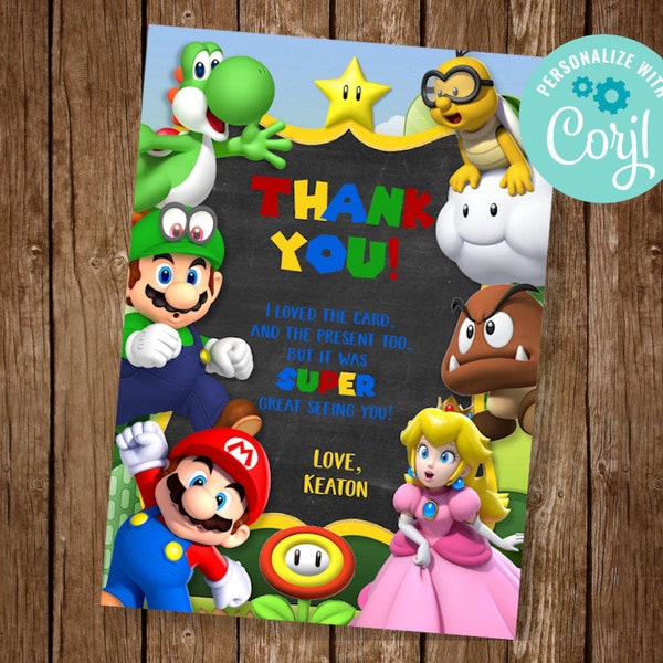 Carte de remerciement Super Mario, Invitation anniversaire Super Mario, Mario Party Invite, Téléchargement instantané, MODIFIER VOUS-MÊME CARTE