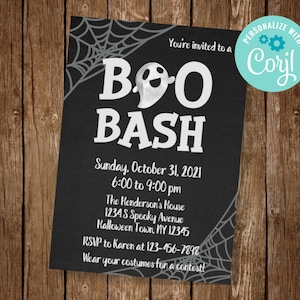 Boo Bash Invitation, Boo Bash Invite, Halloween Invitation, Halloween Party Invite, Halloween Bash, Costume Party Invite, EDIT YOURSELF