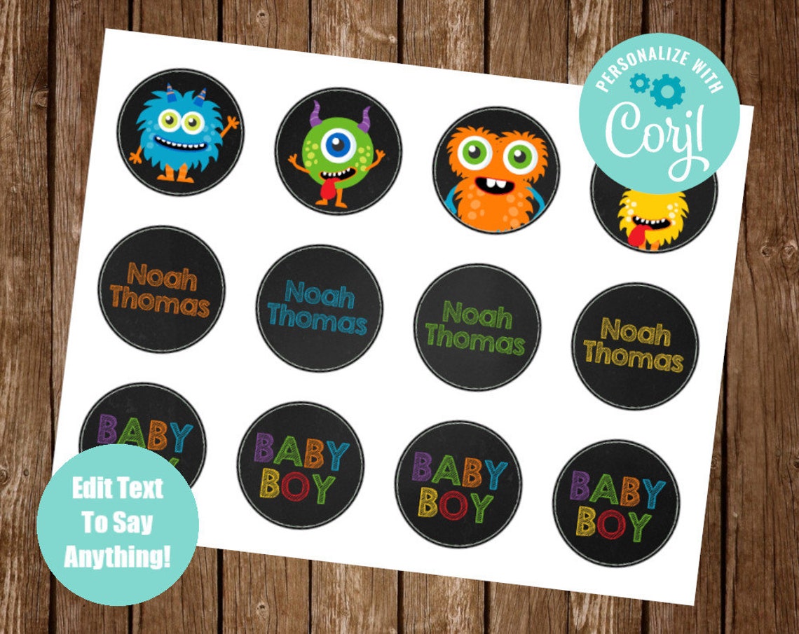 Monster Baby Shower Cupcake Toppers Monster Cupcake Toppers Etsy