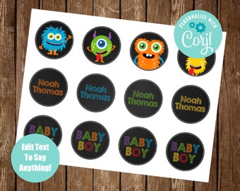 Monster Baby Shower Cupcake Toppers, Monster Cupcake Toppers, Little Monster Decor, Printable Cupcake Toppers