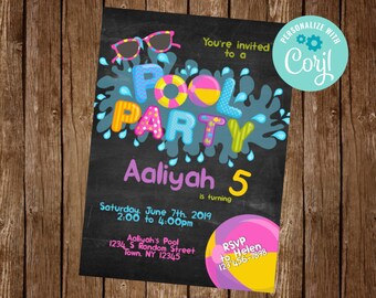 Pool Party Invite, Girl Pool Party Invitation, Summer Pool Party Invite, Summer Birthday Party