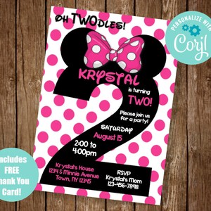 Pink Oh TWOdles Birthday Invitation Digital 2nd Birthday Cute Mouse Second Birthday Invite Oh Twodles Invitation Minnie Invite Editable