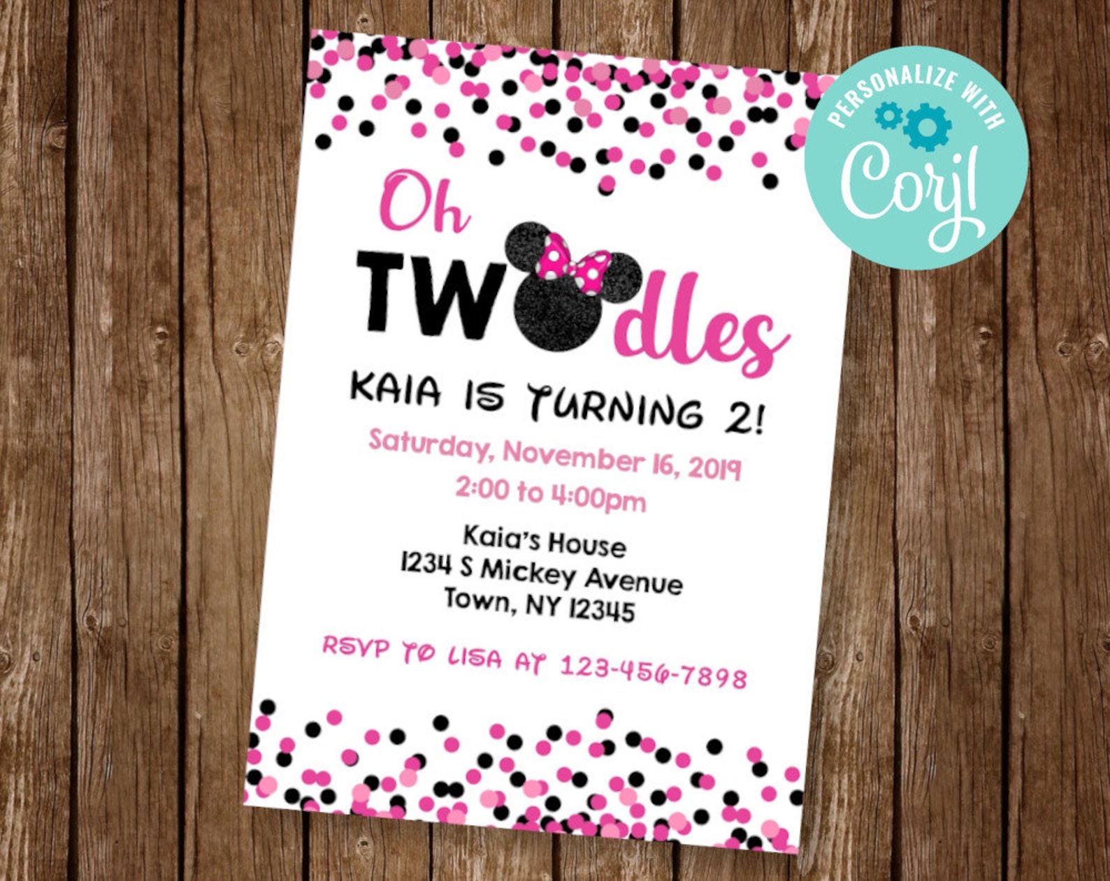 Oh Twodles Invitation Oh Twodles Minnie Invite Pink Minnie Etsy