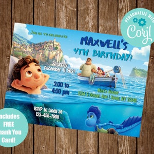 Luca Invitation, Luca Birthday Invite, Luca Party Invite, Corjl Invitation, Thank You Card, EDIT YOURSELF INVITE