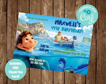 Luca Invitation, Luca Birthday Invite, Luca Party Invite, Corjl Invitation, Thank You Card, EDIT YOURSELF INVITE