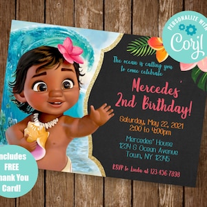 Baby Moana Invite, Moana Invitation, Moana Birthday Party, Baby Moana Party, Luau Invitation, EDIT YOURSELF INVITE