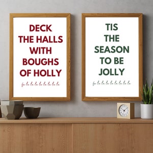 set of two christmas prints, christmas wall art, holiday print, holiday wall art, christmas decor, deck the halls, tis the season