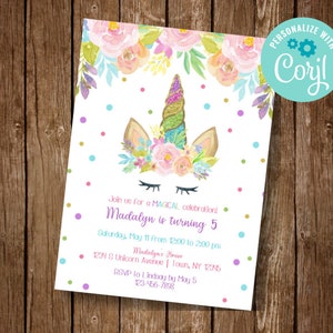 Unicorn Invitation, Unicorn Birthday Invite, Unicorn First Birthday, Magical Birthday Invite