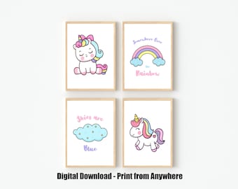 Unicorn Wall Art, Unicorn Wall Decor, Printable Nursery Decor, Unicorn Prints for Girls Bedroom, Unicorn Magic Nursery, Rainbow Prints