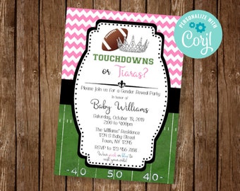 Touchdowns or Tiaras Invitation, Football Gender Reveal, Touchdown Gender Reveal, Tiara Gender Reveal, Boy or Girl