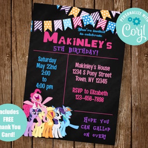 My Little Pony Invite, My Little Pony Birthday Party, MLP Invitation, MLP Birthday, Pinkie Pie, Rainbow Dash, Instant Download