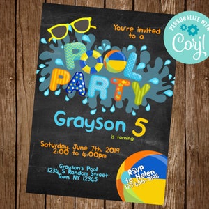 Pool Party Invite, Boy Pool Party Invitation, Summer Pool Party Invite, Summer Birthday Party