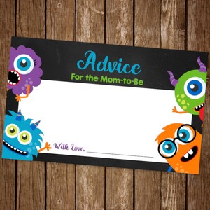 Monster Baby Shower Advieskaarten, Advies voor Mom Cards, Monster Baby Shower Games, Afdrukbare Advieskaarten