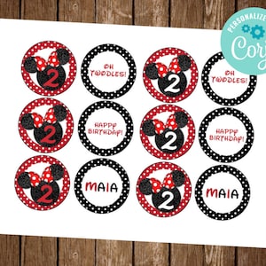 Oh Twodles Cupcake Topper, Minnie Cupcake Toppers, Minnie Mouse Cupcake Toppers, Oh Twodles Party Decor