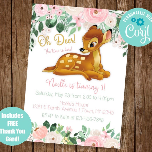 Bambi Invitation, Bambi Birthday Invite, Woodland Invite, Deer Birthday Invitation, Bambi Party Invite, EDIT YOURSELF INVITE