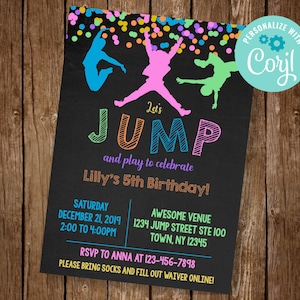 Jump Invitation, Jump Birthday Party Invite, Trampoline Party, Bounce Invitation, Trampoline Park Birthday