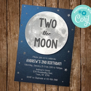 Two the Moon Invitation, Two the Moon Birthday Invite, Two the Moon Party Invite, Moon Birthday Party, EDIT YOURSELF INVITE